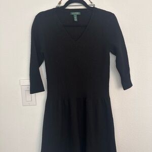 Lauren Ralph Lauren Black Knit V-Neck Fit and Flare Dress